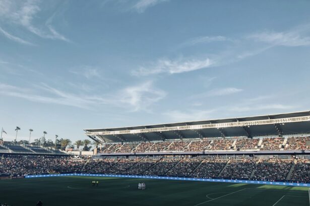 a stadium full of people watching a soccer game